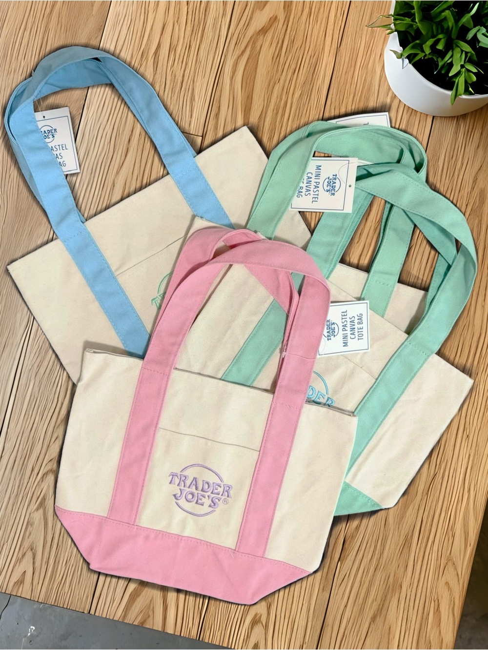 Trader Joe's mini pastel tote bag
